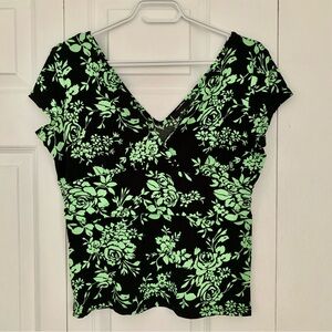 Floral Neon Green and Black Top